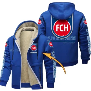 1. FC Heidenheim Dicke Fleecejacke Herren, Fleecemantel mit Allover-Druck BDE74053125674 - Blau
