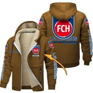 1. FC Heidenheim Dicke Fleecejacke Herren, Fleecemantel mit Allover-Druck BDE74053125674 - Braun