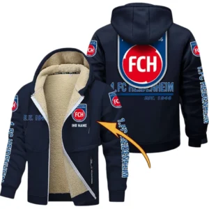 1. FC Heidenheim Dicke Fleecejacke Herren, Fleecemantel mit Allover-Druck BDE74053125674 - Marineblau