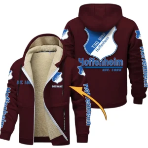 TSG Hoffenheim Dicke Fleecejacke Herren, Fleecemantel mit Allover-Druck BDE74053125675 - Burgunderrot