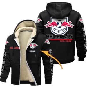RB Leipzig Dicke Fleecejacke Herren, Fleecemantel mit Allover-Druck BDE74053125677 - Schwarz