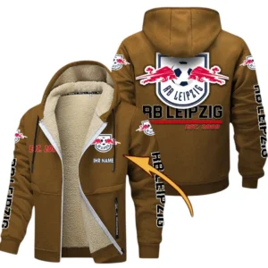 RB Leipzig Dicke Fleecejacke Herren, Fleecemantel mit Allover-Druck BDE74053125677 - Braun