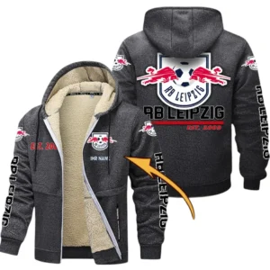 RB Leipzig Dicke Fleecejacke Herren, Fleecemantel mit Allover-Druck BDE74053125677 - Dunkelgrau