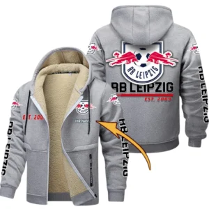 RB Leipzig Dicke Fleecejacke Herren, Fleecemantel mit Allover-Druck BDE74053125677 - Hellgrau