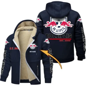 RB Leipzig Dicke Fleecejacke Herren, Fleecemantel mit Allover-Druck BDE74053125677 - Marineblau