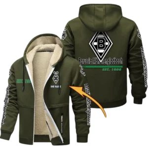 Borussia Monchengladbach Dicke Fleecejacke Herren, Fleecemantel mit Allover-Druck BDE74053125678 - Olivgrün