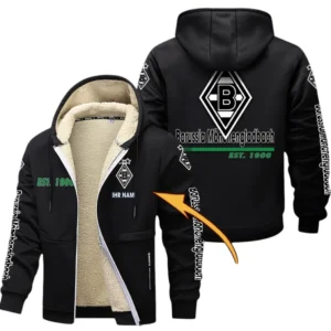 Borussia Monchengladbach Dicke Fleecejacke Herren, Fleecemantel mit Allover-Druck BDE74053125678 - Schwarz