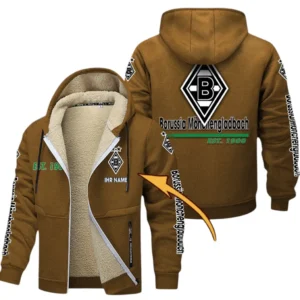 Borussia Monchengladbach Dicke Fleecejacke Herren, Fleecemantel mit Allover-Druck BDE74053125678 - Braun