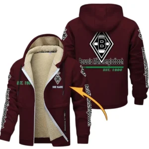 Borussia Monchengladbach Dicke Fleecejacke Herren, Fleecemantel mit Allover-Druck BDE74053125678 - Burgunderrot