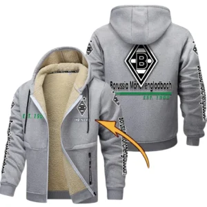 Borussia Monchengladbach Dicke Fleecejacke Herren, Fleecemantel mit Allover-Druck BDE74053125678 - Hellgrau