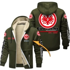 Eintracht Frankfurt Dicke Fleecejacke Herren, Fleecemantel mit Allover-Druck BDE74053125679 - Olivgrün