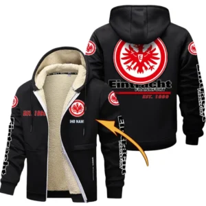 Eintracht Frankfurt Dicke Fleecejacke Herren, Fleecemantel mit Allover-Druck BDE74053125679 - Schwarz