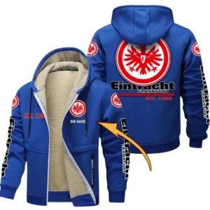 Eintracht Frankfurt Dicke Fleecejacke Herren, Fleecemantel mit Allover-Druck BDE74053125679 - Blau