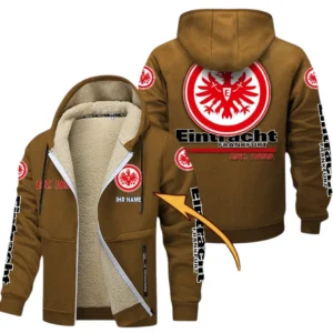 Eintracht Frankfurt Dicke Fleecejacke Herren, Fleecemantel mit Allover-Druck BDE74053125679 - Braun