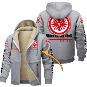 Eintracht Frankfurt Dicke Fleecejacke Herren, Fleecemantel mit Allover-Druck BDE74053125679 - Hellgrau