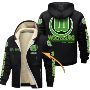 VfL Wolfsburg Dicke Fleecejacke Herren, Fleecemantel mit Allover-Druck BDE74053125680 - Schwarz