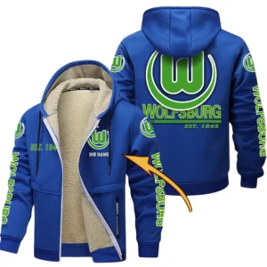 VfL Wolfsburg Dicke Fleecejacke Herren, Fleecemantel mit Allover-Druck BDE74053125680 - Blau
