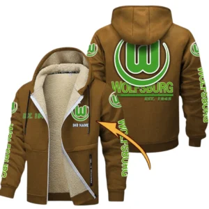 VfL Wolfsburg Dicke Fleecejacke Herren, Fleecemantel mit Allover-Druck BDE74053125680 - Braun