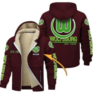 VfL Wolfsburg Dicke Fleecejacke Herren, Fleecemantel mit Allover-Druck BDE74053125680 - Burgunderrot