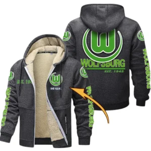 VfL Wolfsburg Dicke Fleecejacke Herren, Fleecemantel mit Allover-Druck BDE74053125680 - Dunkelgrau