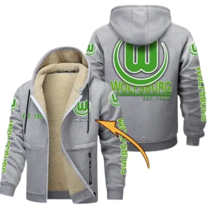 VfL Wolfsburg Dicke Fleecejacke Herren, Fleecemantel mit Allover-Druck BDE74053125680 - Hellgrau