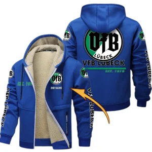 VfB Lübeck Dicke Fleecejacke Herren, Fleecemantel mit Allover-Druck BDE74053125682 - Blau