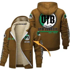 VfB Lübeck Dicke Fleecejacke Herren, Fleecemantel mit Allover-Druck BDE74053125682 - Braun