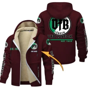 VfB Lübeck Dicke Fleecejacke Herren, Fleecemantel mit Allover-Druck BDE74053125682 - Burgunderrot