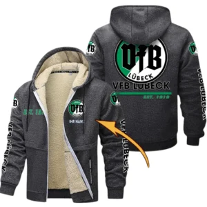 VfB Lübeck Dicke Fleecejacke Herren, Fleecemantel mit Allover-Druck BDE74053125682 - Dunkelgrau