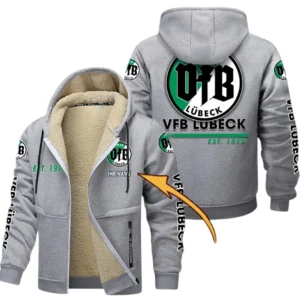 VfB Lübeck Dicke Fleecejacke Herren, Fleecemantel mit Allover-Druck BDE74053125682 - Hellgrau