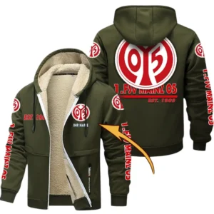 1. FSV Mainz 05 Dicke Fleecejacke Herren, Fleecemantel mit Allover-Druck BDE74053125683 - Olivgrün