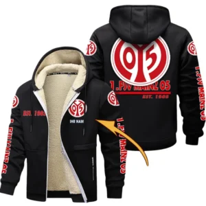 1. FSV Mainz 05 Dicke Fleecejacke Herren, Fleecemantel mit Allover-Druck BDE74053125683 - Schwarz