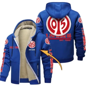 1. FSV Mainz 05 Dicke Fleecejacke Herren, Fleecemantel mit Allover-Druck BDE74053125683 - Blau