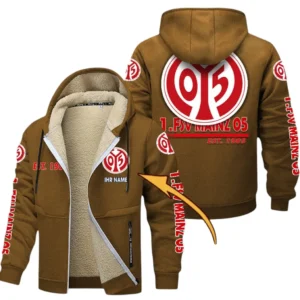 1. FSV Mainz 05 Dicke Fleecejacke Herren, Fleecemantel mit Allover-Druck BDE74053125683 - Braun