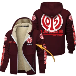 1. FSV Mainz 05 Dicke Fleecejacke Herren, Fleecemantel mit Allover-Druck BDE74053125683 - Burgunderrot