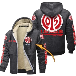 1. FSV Mainz 05 Dicke Fleecejacke Herren, Fleecemantel mit Allover-Druck BDE74053125683 - Dunkelgrau