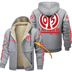 1. FSV Mainz 05 Dicke Fleecejacke Herren, Fleecemantel mit Allover-Druck BDE74053125683 - Hellgrau