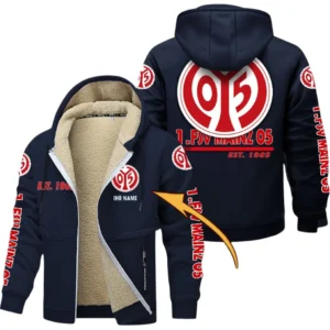 1. FSV Mainz 05 Dicke Fleecejacke Herren, Fleecemantel mit Allover-Druck BDE74053125683 - Marineblau