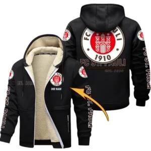 FC St. Pauli Dicke Fleecejacke Herren, Fleecemantel mit Allover-Druck BDE74053125684 - Schwarz