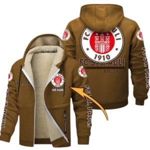 FC St. Pauli Dicke Fleecejacke Herren, Fleecemantel mit Allover-Druck BDE74053125684 - Braun