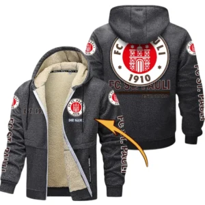 FC St. Pauli Dicke Fleecejacke Herren, Fleecemantel mit Allover-Druck BDE74053125684 - Dunkelgrau