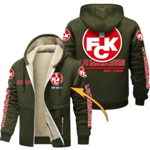 1. FC Kaiserslautern Dicke Fleecejacke Herren, Fleecemantel mit Allover-Druck BDE74053125685 - Olivgrün