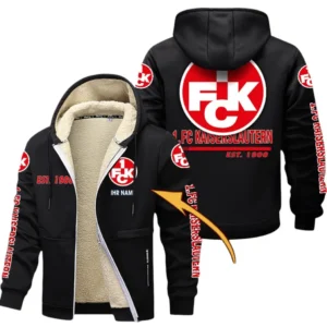 1. FC Kaiserslautern Dicke Fleecejacke Herren, Fleecemantel mit Allover-Druck BDE74053125685 - Schwarz