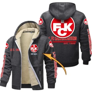 1. FC Kaiserslautern Dicke Fleecejacke Herren, Fleecemantel mit Allover-Druck BDE74053125685 - Dunkelgrau