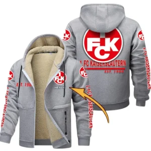 1. FC Kaiserslautern Dicke Fleecejacke Herren, Fleecemantel mit Allover-Druck BDE74053125685 - Hellgrau