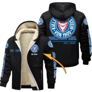Holstein Kiel Dicke Fleecejacke Herren, Fleecemantel mit Allover-Druck BDE74053125687 - Schwarz