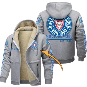 Holstein Kiel Dicke Fleecejacke Herren, Fleecemantel mit Allover-Druck BDE74053125687 - Hellgrau