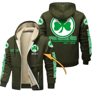 SpVgg Greuther Furth Dicke Fleecejacke Herren, Fleecemantel mit Allover-Druck BDE74053125688 - Olivgrün