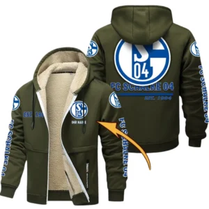 Schalke 04 Dicke Fleecejacke Herren, Fleecemantel mit Allover-Druck BDE74053125689 - Olivgrün