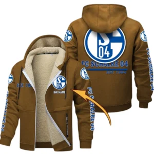 Schalke 04 Dicke Fleecejacke Herren, Fleecemantel mit Allover-Druck BDE74053125689 - Braun